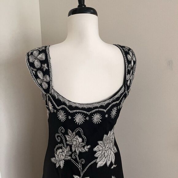 Adrianna Papell Y2K Silk Embroidered Floral Beaded Maxi Dress 10 Whimsigoth - Picture 14 of 16